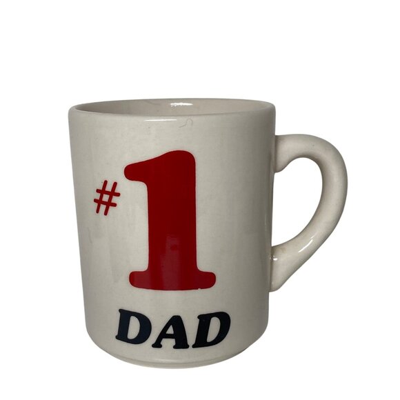 None Other - Mr Mugs Mug Ceramic #1 DAD White Red Coffee Tea Drink Fathers Day England VTG